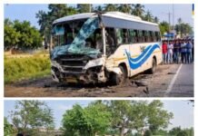 आर्केस्ट्रा देख रही भीड़ में घुसी बस ने पांच लोगों को रौंदा मौके पर हुई मौत, मुआवजे की मांग पर शव रख दो घंटे एनएच-727 सड़क जाम